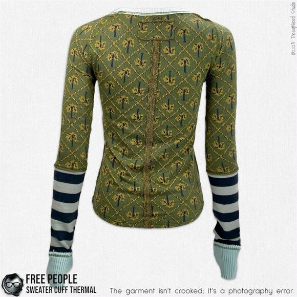 FREE PEOPLE SWEATER CUFF LONG SLEEVE THERMAL TEE IN POP PALM PRINT RARE SAMPLE - Picture 7 of 13